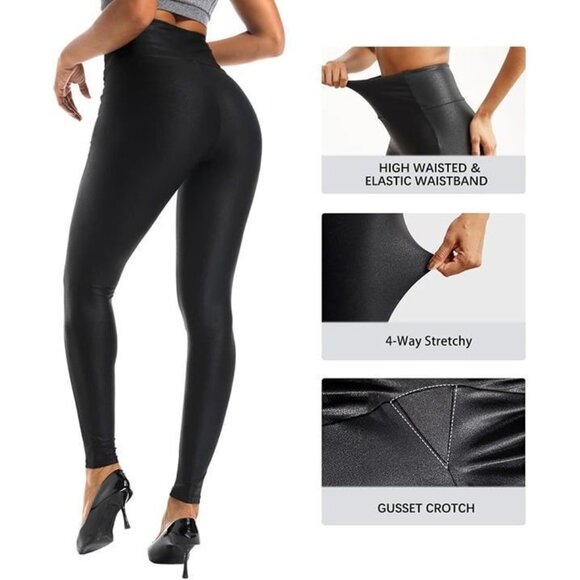 Faux Leather Leggings Women High Waisted Leather Stretch Tummy Control Small - Picture 2 of 6